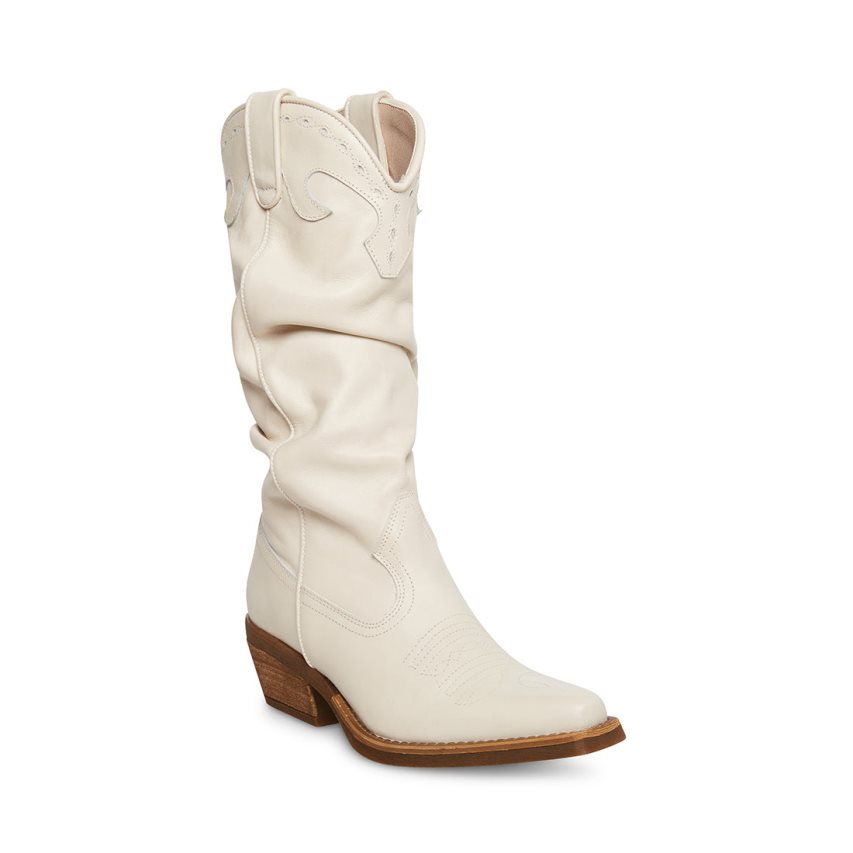 White Steve Madden Whiskey Leather Women's High Boots | PH 9578WX16